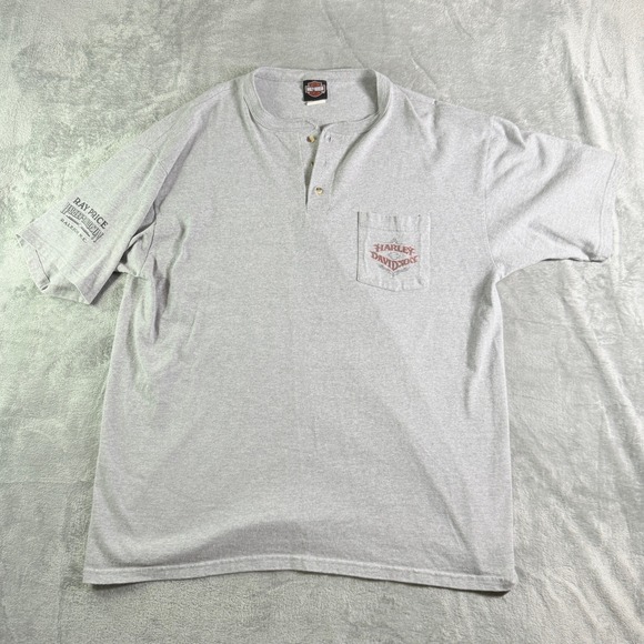 Vintage Harley Davidson Ray Price Raleigh NC Mens Grey Henley Shirt XXL - Picture 2 of 12
